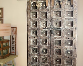 Antique Indian Door, Indian Haveli Doors, Teak Barn Door, Burnished Brass Wood Custom Doors, Farmhouse Door Unique Eclectic