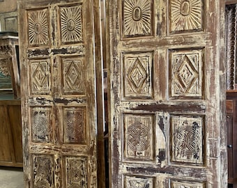 Indian Carved Barn Door, Custom, Sliding door, Farmhouse doors, Whitewashed doors, Bedroom Door, Ornate, Boho Eclectic Decor, 80x32