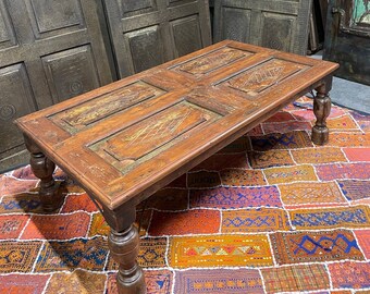 Antique Indian Takht Coffee Table, Rustic Occasional Table, Handcarved Accent Table, Large Cocktail Table, Unique Eclectic 57.5x31.5