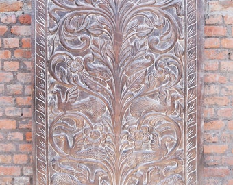 Vintage Barndoor, Hand Carved Wall Art,FLORAL Carved Wall Relief Sculpture Decorative Panel Door 84x40