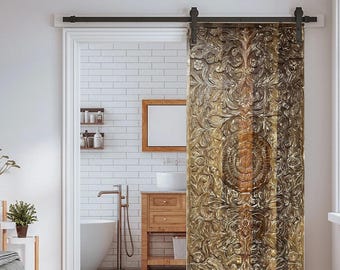 Vintage Natural Wood Carved Sliding Barn Door, Reclaimed Wood Door King Headboard, Unique Eclectic Boho Rustic Modern Decor 80x36