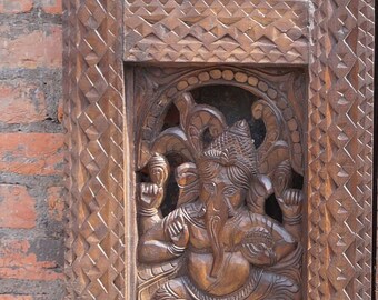 Single Door, Vintage Ganesha Wall Art, Custom Carved Ganesa Barn Door, Indian Door, Unique Eclectic, Pair Available