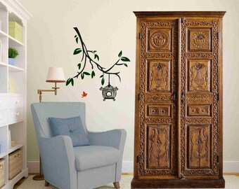 Antique Anglo-Indian Carved Teak Armoire, Walnut Patina Tall Statement Cabinet, Rustic Organic Cabinet, Farmhouse Storage Cabinet, 82x41