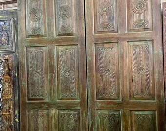 2 Rustic Carved Door, Farmhouse BARNDOOR, Carved Rustic Wall Panel, Old Reclaimed Wood Door 96