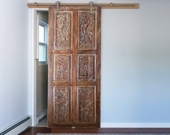 Bedroom Sliding Barn Door, Interior Doors, Floral Carved Barndoor, Shabby Chic Closet Door, Bathroom Barn Door 84