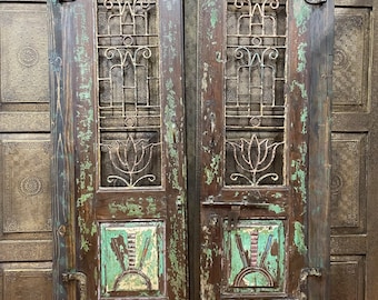 Antique Indian Lotus Jali Barn Door, Mediterranean Style Door, Farmhouse Door, Barndoors, Country Veranada doors, Eclectic Interior 84x48