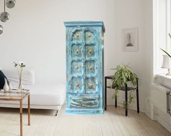 Rustic Armoire, Arched Doors Brass Medallions Accent Cabinet, Reclaimed Wood, Handcrafted Cabinet