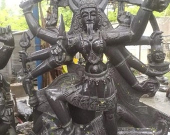 PRE ORDER- Black Granite Stone Kali Garden Statue Handcarved Kaali Dark Goddess Outdoor Meditating Sculptures