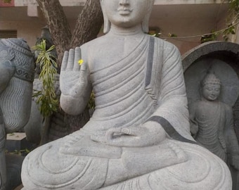 PRE ORDER-Natural Stone Protection Buddha Garden Statue Handcarved Granite Stone Zen Outdoor Meditating Sculptures