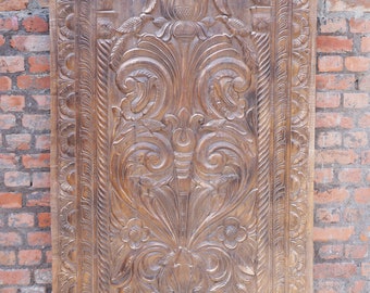 Vintage Barn Door, Carved Wood Door Panel, Wall Art, Indian Kalpavriksa Artisan Sculpture, Tree Of Dreams, Wall Hanging Door Panel 84x40