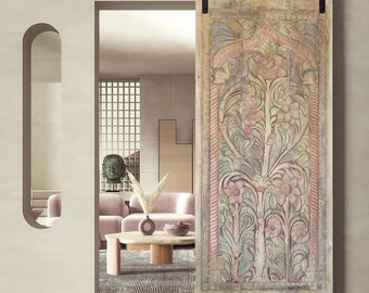 Magical Blessings Vintage Carved Door, Tree of Life, Artistic Wall Sculpture, Custom Barn Door, Rustic Wood Sliding Door, Wellness Art 96
