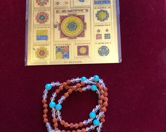 WEALTH ALTAR-Sri Shri Shree Sampooran Kuber Yantra Yantram Prosperity Turquoise Strength Beads Crystal Quartz Rudraksha Meditation Mala