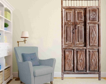 Antique Indian Door, Carved Anglo India Door, Veranda Door Partition, Rustic Teak Doors, Courtyard Farmhouse Door, Boho Home Decor 84x39