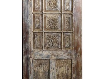 Vintage Indian Door, Rustic Limewash, Ornate Door, Carved Door Panel, Sliding Barn Door, Architecture, Wall Design, Eclectic 81x36