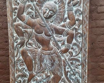 Vintage Wood Dancing Shiva Wall Panel, Tandav Shiva Wall Art, Custom Barn Door, Neelkanth Wall Sculpture Home Decor, Indian Decor