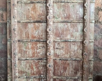 Antique Blue Teak Door, Handmade Carved Wooden Door, Exterior Haveli Door, Custom Doors, Rustic Vintage Farmhouse Barn Doors 84x44