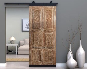 Custom Carved Sliding Barndoor, Vintage Wood Barn Door, Bedroom Barndoor, Statement Doors, Maximalist, Eclectic, Organic Design 80x36