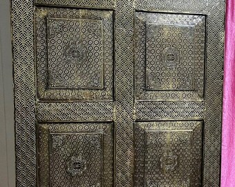 Burnished Brass Sliding Barn Door,Rustic Reclaimed Wood,Moorish,Eclectic,India Architectural Design 80x36