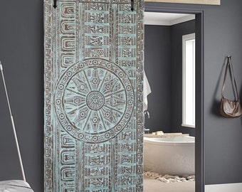 Vintage Carved Headboard, Sun Temple Wall Sculpture, Barn Door, Sliding Door, Vintage Indian Door, Rustic Carved Door, Carved Ceiling, 72x35