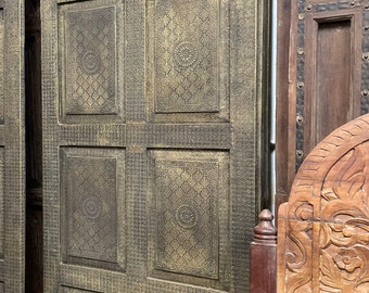 Indian Brass Barn Door Panels, Interior Doors, Sliding Barndoor, Single Burnished Brass Cladded Door, Farmhouse Door, Moorish Design 96