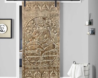 Vintage Buddha Panel, Barn Door, Budha Carved Vitarka Mudra Door Panel, Buddha Wall Decor, Art, Wood Sculpture, Handcarved Wall Panel 84x36