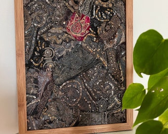 Antique Indian Textile Framed art, Boho style wall art, Housewarming Gift, Dorm Decor