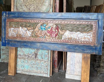 Krishna Carved Headboard, Vintage Indian Carving King Headboard, Rustic Modern Maximalist Boho Decor, Eclectic & Unique