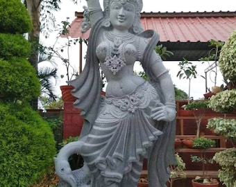 PRE ORDER-Natural Stone Dancing Krishna Standing Garden Statue, Handcarved Granite Stone Zen Outdoor Meditating Sculptures