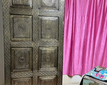 Burnished Brass Sliding Barn Door,Rustic Reclaimed Wood,Moorish,Eclectic,India Architectural Design 80x36