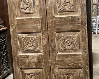 Antique White Hand Carved Door Set Rustic Vintage Teak Hinged Door Sliding Door Pantry Closet Doors, CUSTOM DOORS, Unique decor 80x33.5