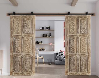 Hand Carved Barn Door Panel, Vintage Style Paneled Door, Bedroom Door, Interior, Reclaimed wood Door, Spanish Style Statement Doors, 80x30