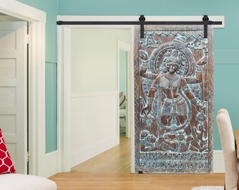 Vintage Accent Decor Barn Door, Wood Carving Kali Adi Shakti, Kalika Panel, Kali Standing on Shiva, Wall Art