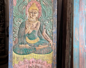 Vintage Carved Barn Door, Colorful Buddha Carved Door, Shabby Chic Barn Door, CUSTOM Sliding Doors, Wall Art,  Studio, ECLECTIC Unique Decor