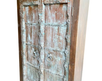 Handmade Antique Teak Wood Armoire, Carved Cabinet, Rustic Cabinet, Indian RUSTIC Blue Cabinet, Farmhouse Storage Eclectic Bohemian Decor