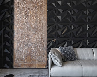 Tree of Life Carved Door, Vintage Wood Barn Door, Dusty White Sliding Door, Wellness Wall Art, Kalpavrikha India Carved Door, Studio 96x40