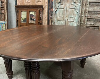 Antique Wood Table, Rustic Dark Wood Handmade table, Round Table, Dining Table, Column Base, 8 Seater Dining Table, Pillar Legs