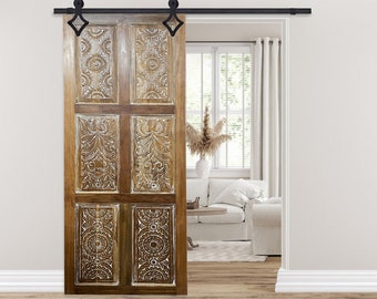 Vintage Carved Sliding Door, Whitewash Hues, Farmhouse Barndoor, Reclaimed wood, Modern Rustic Doors, 96x36