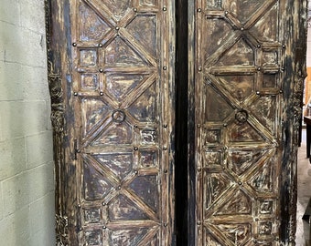 Pair Corner Cabinet, 2 Rustic Armoire, Indian Carved Teak Armoire, Reclaimed Wood Storage, Old Doors Carved Wall Cabinet, Farmhouse Cabinet