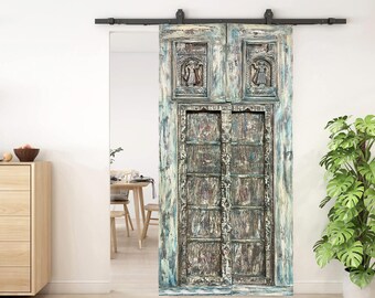 Vintage Indian Door, Barndoor, Antique Door, Whitewash Sliding Door, Boho style Rustic Door, Country Farmhouse Door, Eclectic Design 84.5x40