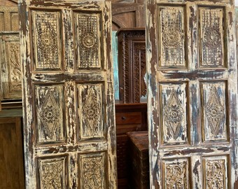 Rustic Barn Door, Nature Inspired Whites Blues Barndoor Panels, Indian Barn Doors, Sliding Doors, Mindful Home Decor 80x30