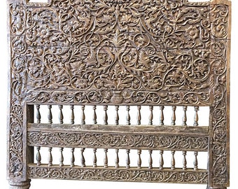 Rustic Floral Caved DAYBED Headboard, Indian Carving Furniture, Hand Carved Wood Ornate Design Teak Wood Unique 18c