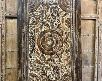 Vintage Lotus Garden Door, Nature Carved, Bedroom, Wine room, Barn Door, Hand Carved Sliding Door, Studio, Interior Doors 96x49.5