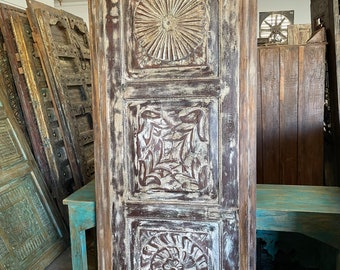 Antique Barn Door, Whitewash Sliding Door, Beautiful Carved Barndoors, Hanging Door, Exterior Door, Interior Door, Unique Eclectic, 84x32