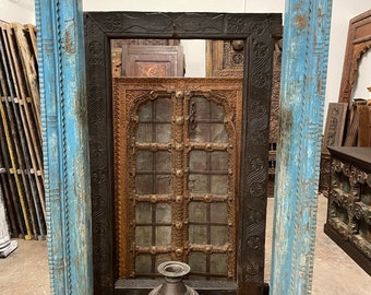 Antique Free Standing Jaipur Arch, Indian Doorway Floor Mirror Frame, Carved Teak Wood Vintage Architectural Remnants