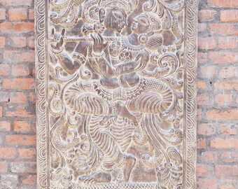 Vintage Carving Krishna Radha Barn Door Panel Fluting KRISHNA Door Panel Wall Art,Hand Carved Wall Sculpture Panel Home DECOR 84x36