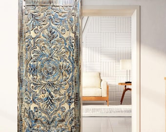 Nature Carved Door, King Headboard, Vintage Reclaimed Wood Door, Sliding Barn Door, Unique Eclectic Maximalist Design Custom Doors 80x40