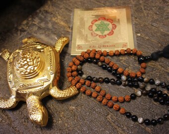 Saraswati-Yantra, Evil Eye Prayer Beads, Yoga Mala, Sacred Geometry, Mindful living wITH Meru YAntra on Tortoise