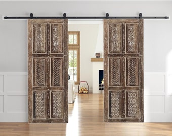 Carved Barn Door, Lily of the Valley Door, Custom Size Interior Sliding door, Solid wood, Double or Single Rustic Vintage Studio Doors 80x30