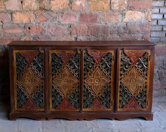 Antique Sideboard, Rajgarh Doors Rustic Credenza, Floral Carved Sideboard, Kitchen Buffet, Media Chest, Farmhouse Decor
