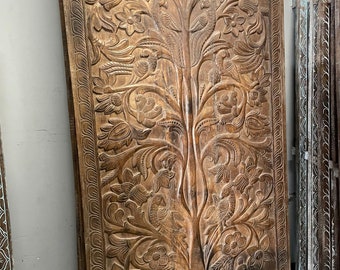 Barn Door Artisan Tree of Dreams Sculpture, Wall Hanging, Vintage Carved Wood Panel, Sliding Door, Panel Farmhouse Interior Door 84x40